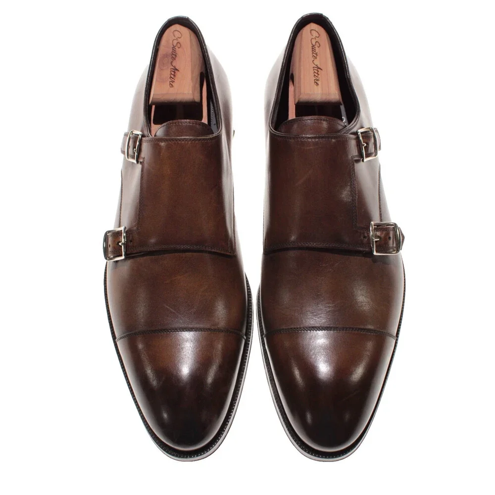 Di Bianco NWD Double Monk Strap Dress Shoes Size 9 US in Brown Leather